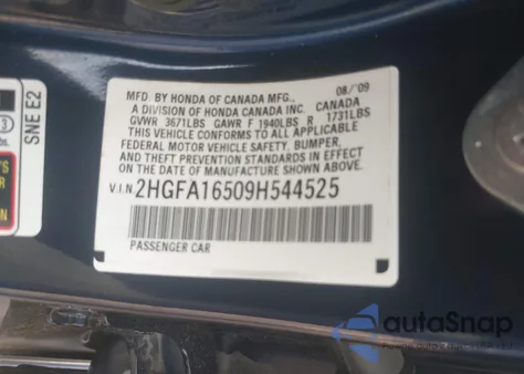 2009 Honda Civic Lx z USA, uszkodzony, nr VIN 2HGFA16509H544525